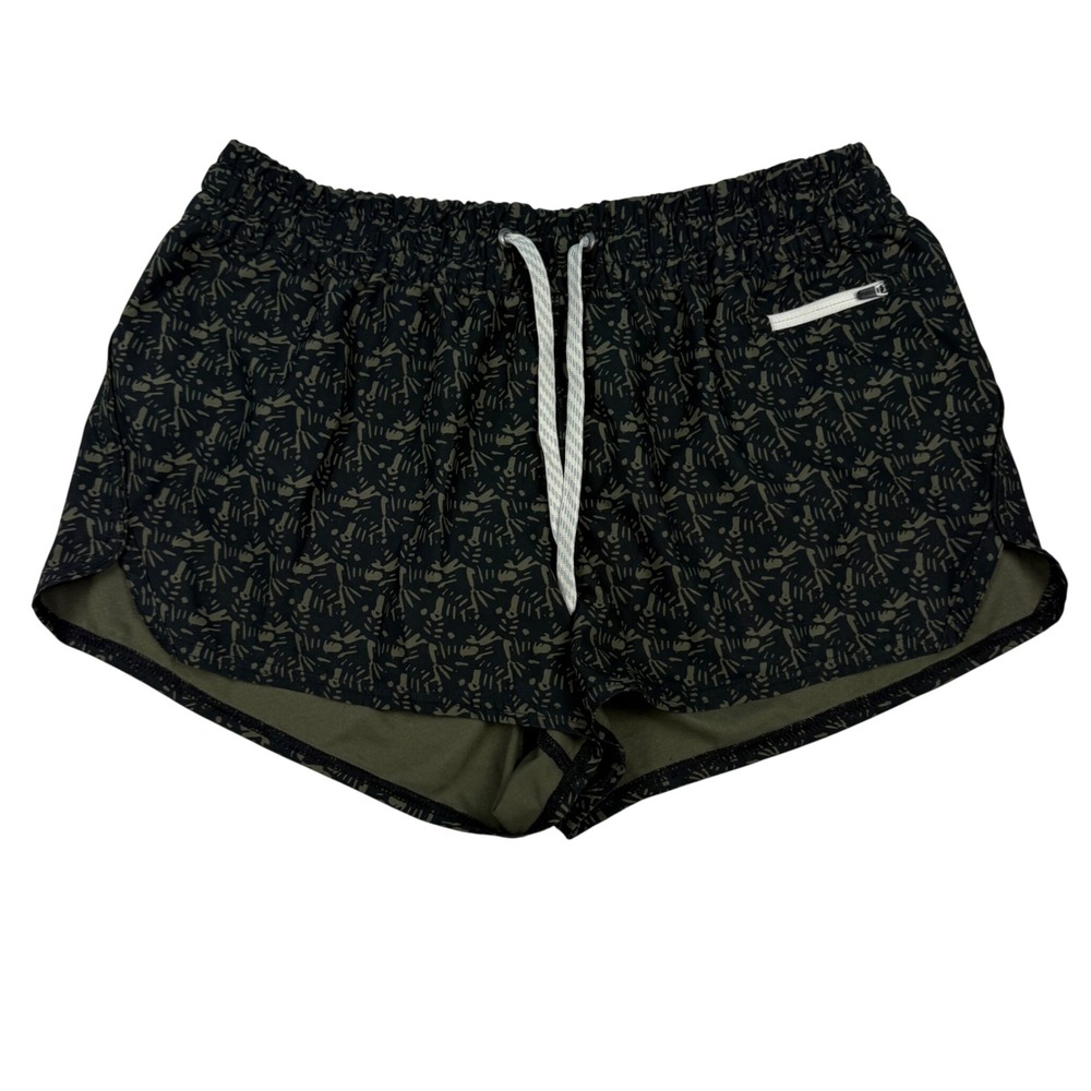 Vuori Clementine Shorts Black Watercolor Camo Abstract Print Running Lined Sz L